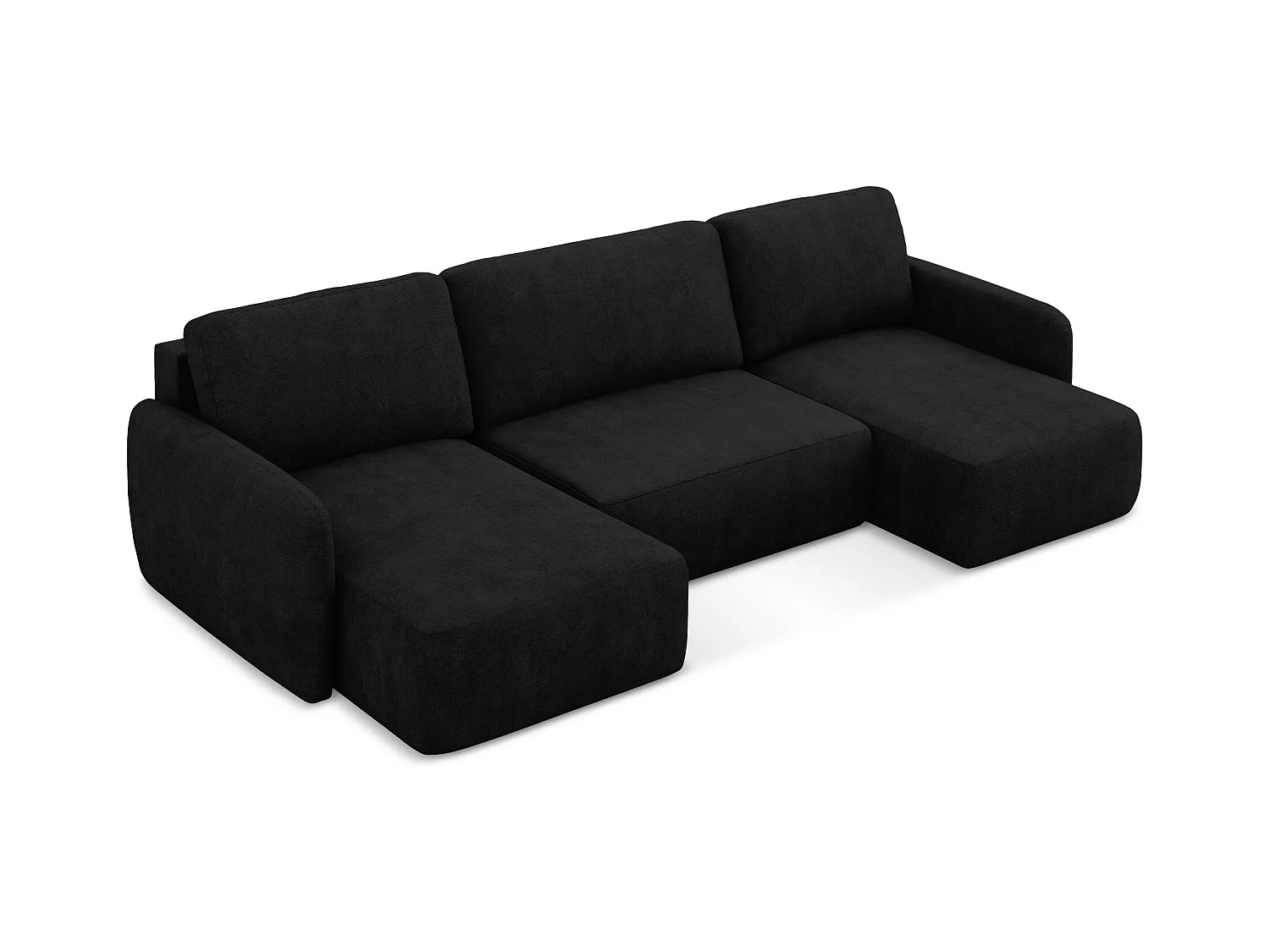 Canapé panoramique 4 places convertible en tissu chenille - noir - LILO