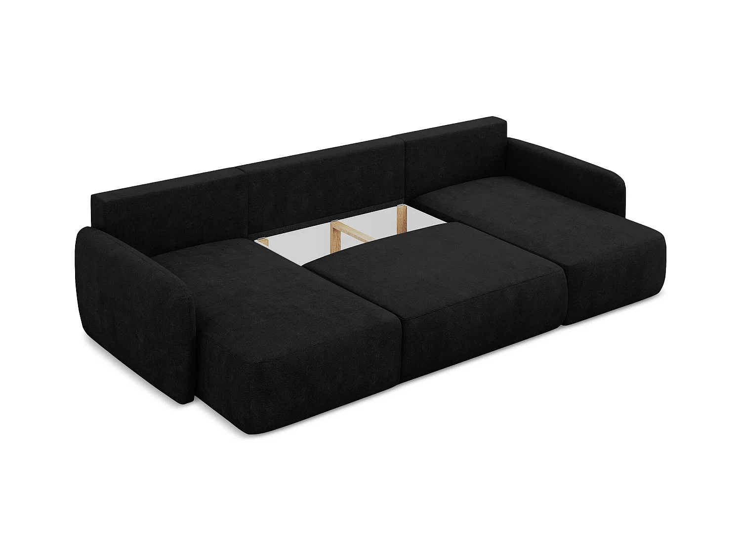 Canapé panoramique 4 places convertible en tissu chenille - noir - LILO