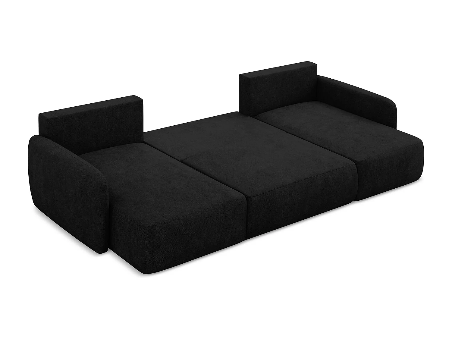 Canapé panoramique 4 places convertible en tissu chenille - noir - LILO