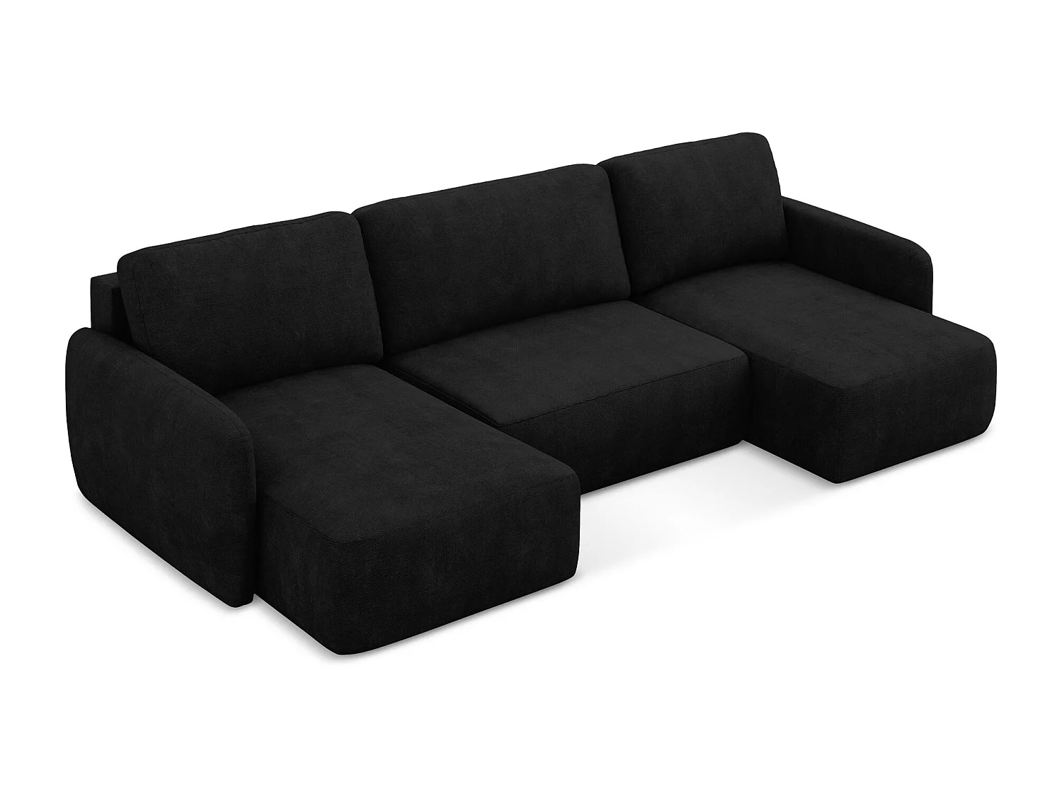 Canapé panoramique 4 places convertible en tissu chenille - noir - LILO