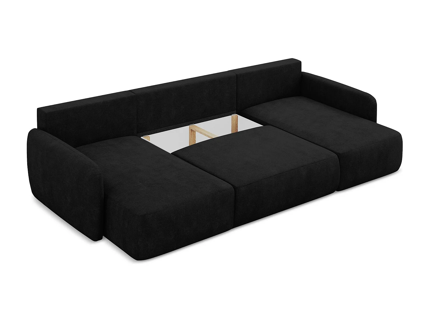 Canapé panoramique 4 places convertible en tissu chenille - noir - LILO