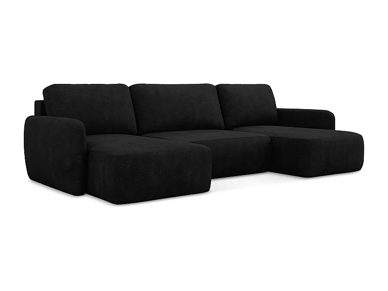 Panoramische bank met bedfunctie van zwart chenille stof - LILO