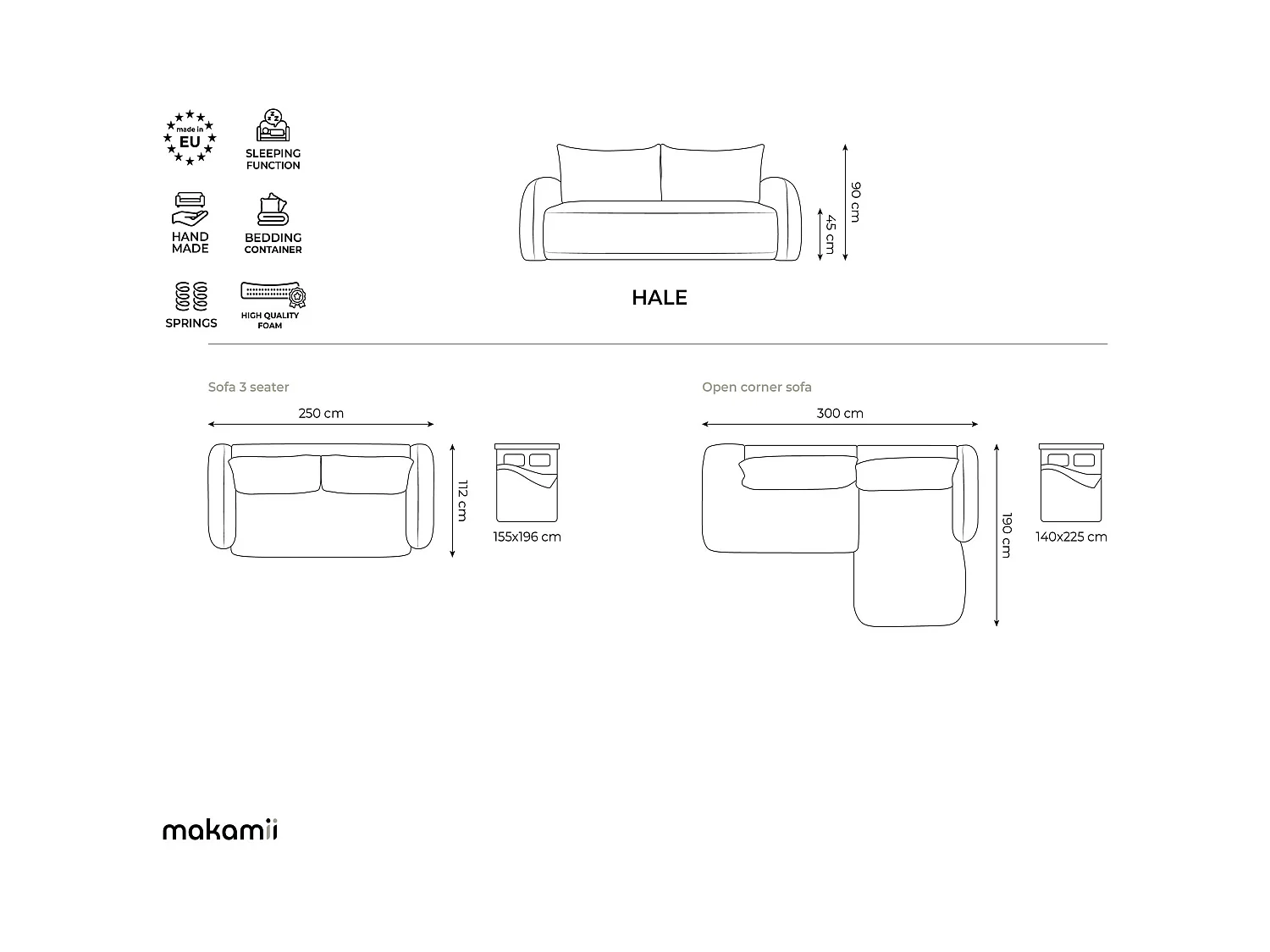 Canapé 3 places convertible en tissu texturé - taupe - HALE