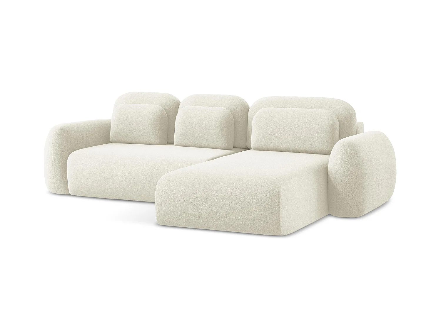 Canapé d'angle droit convertible en tissu bouclette - beige clair - LOHI