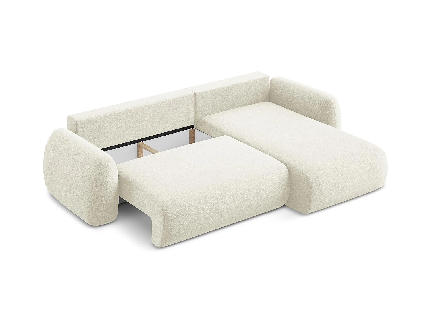 Canapé d'angle droit convertible en tissu bouclette - beige clair - LOHI