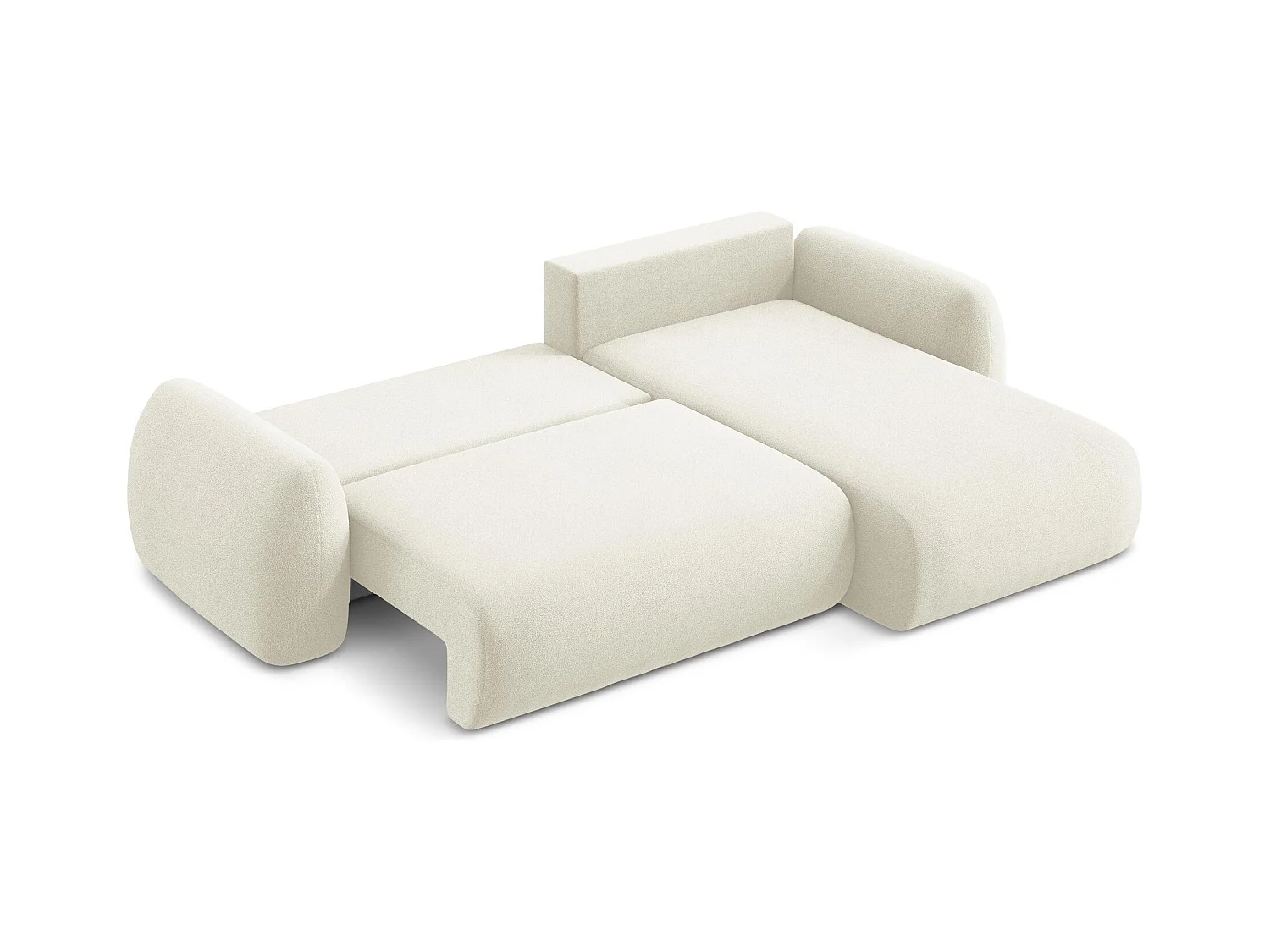 Canapé d'angle droit convertible en tissu bouclette - beige clair - LOHI