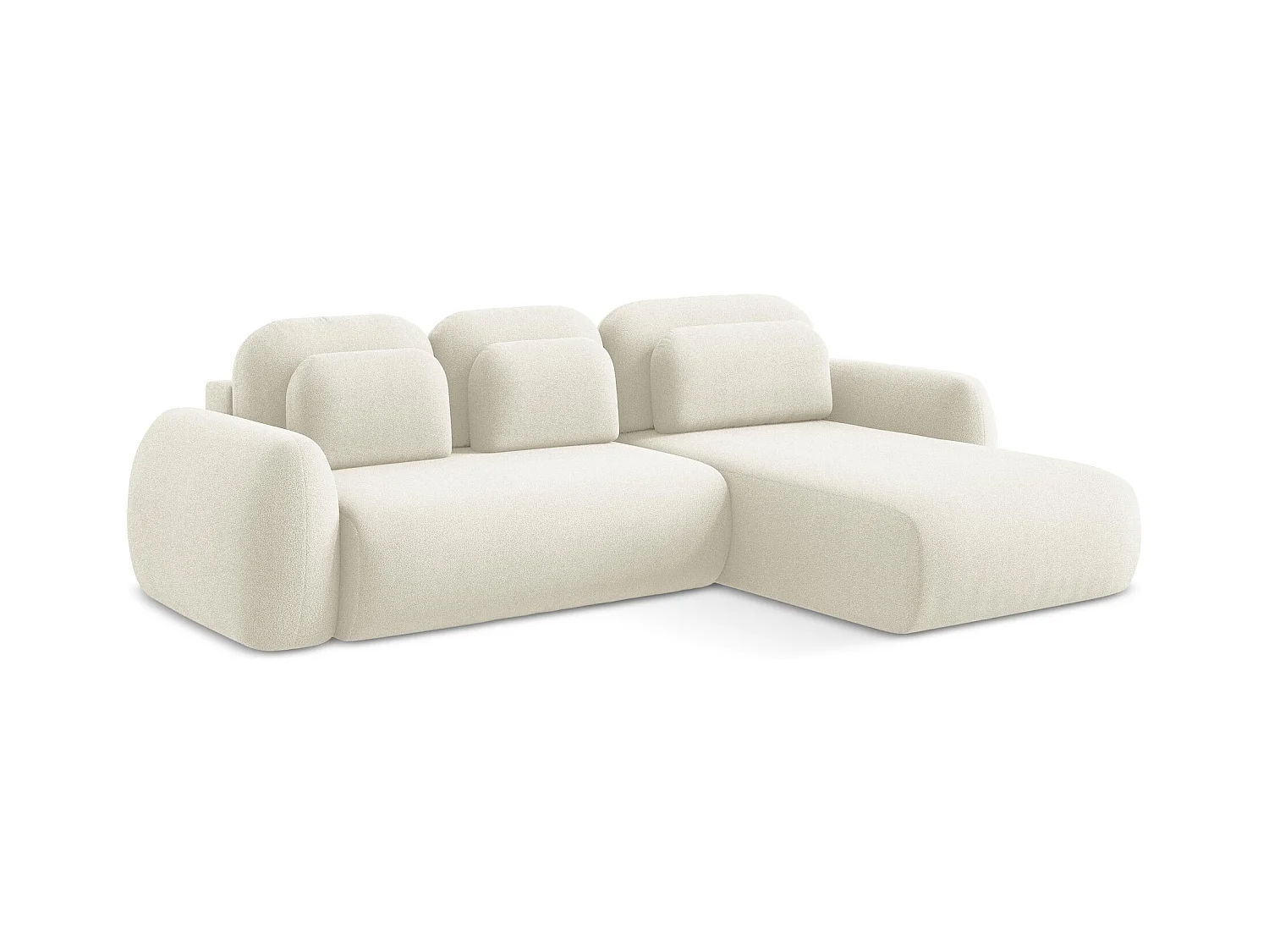 Canapé d'angle droit convertible en tissu bouclette - beige clair - LOHI