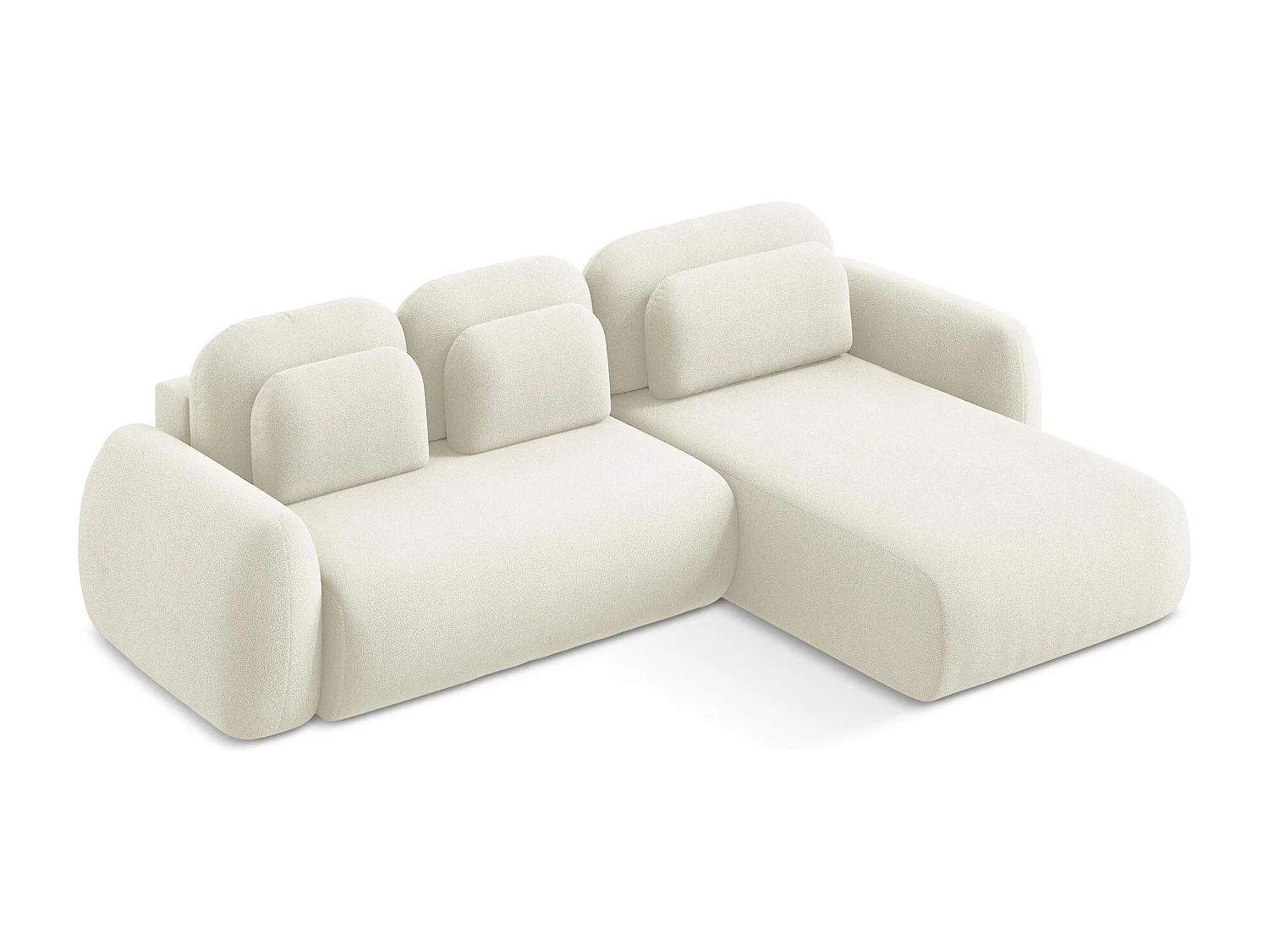 Canapé d'angle droit convertible en tissu bouclette - beige clair - LOHI