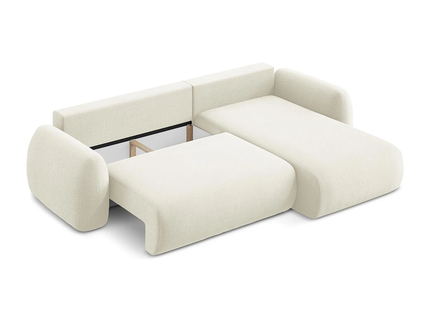 Canapé d'angle droit convertible en tissu bouclette - beige clair - LOHI