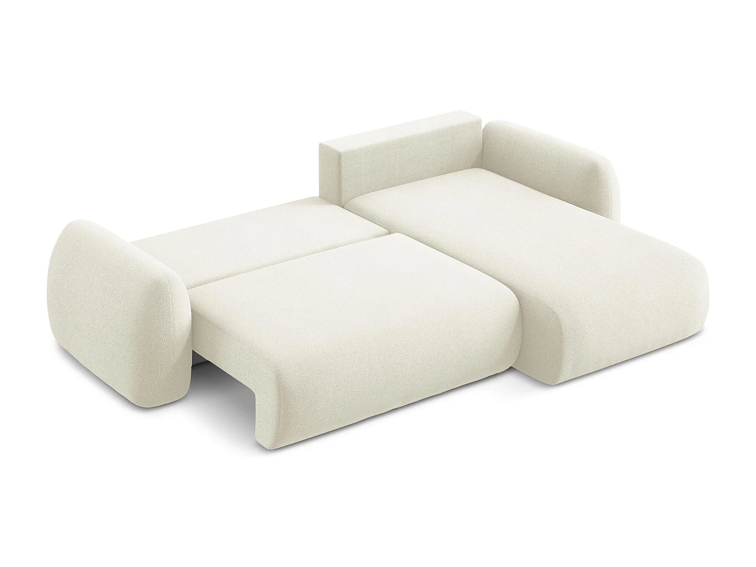 Canapé d'angle droit convertible en tissu bouclette - beige clair - LOHI