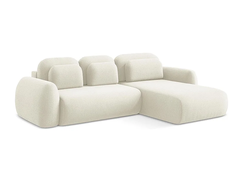 Canapé d'angle droit convertible en tissu bouclette - beige clair - LOHI