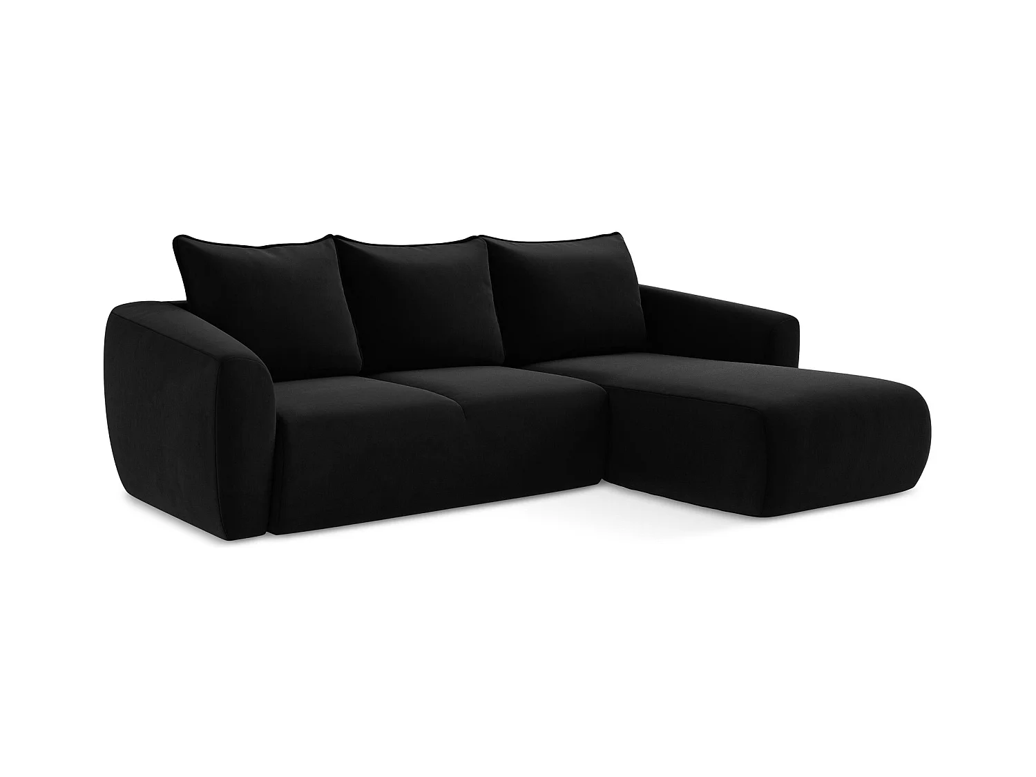 Ecksofa mit Schlaffunktion - Ecke Rechts - Samt - Schwarz - GUAVA