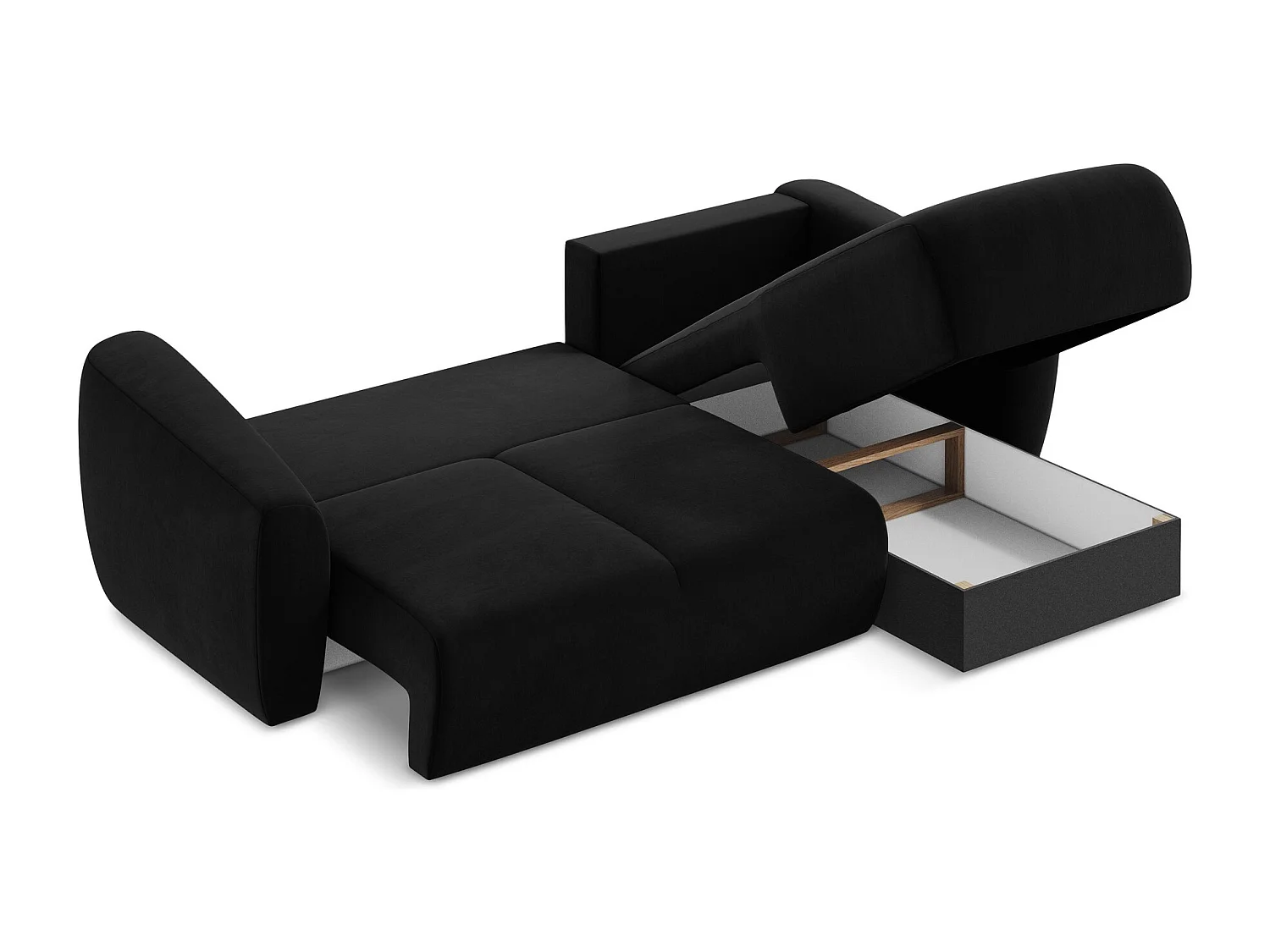 Canapé d'angle droit convertible en velours - noir - GUAVA