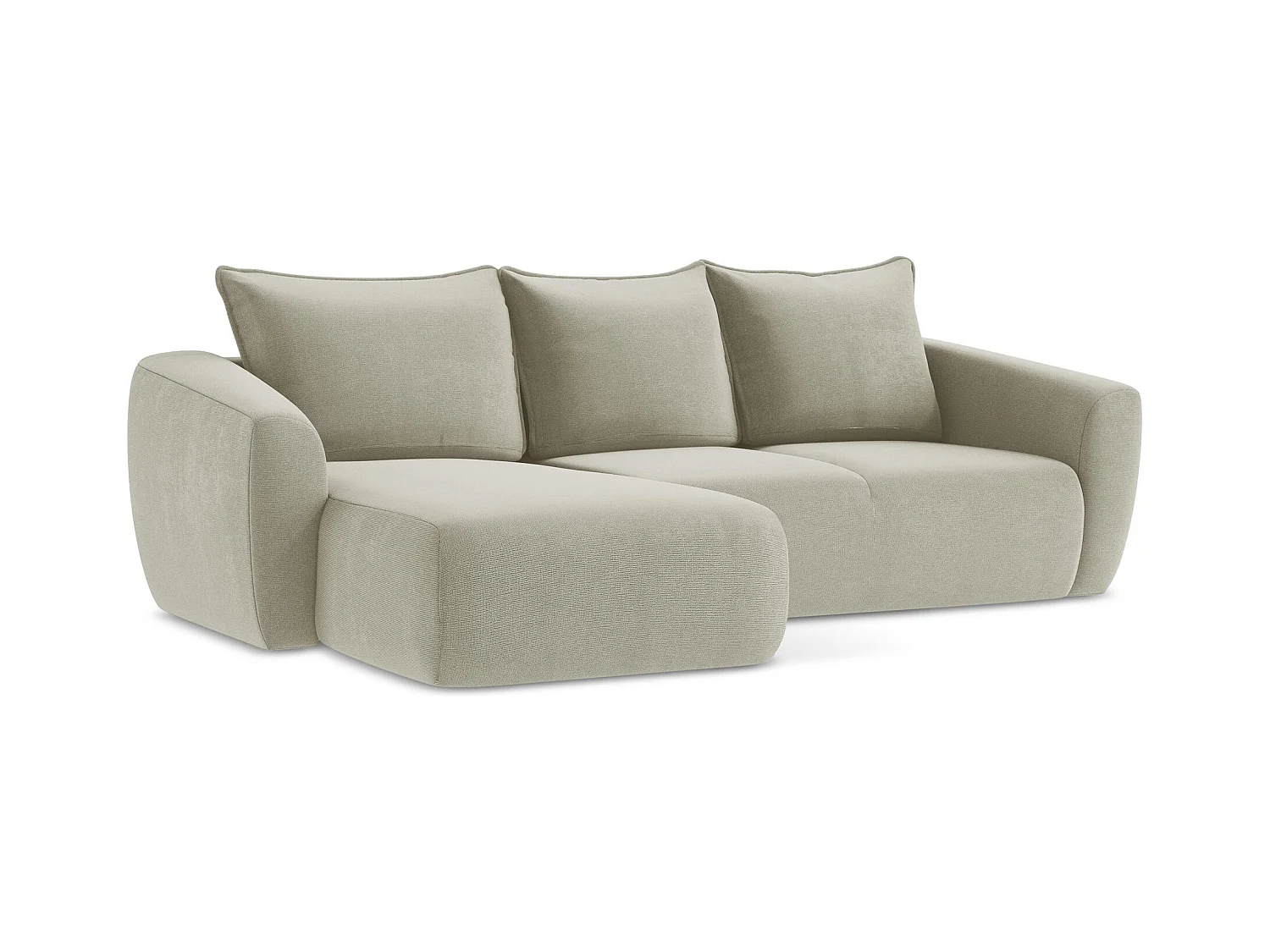 Canapé d’angle 3 places gauche convertible en tissu texturé - beige clair - GUAVA