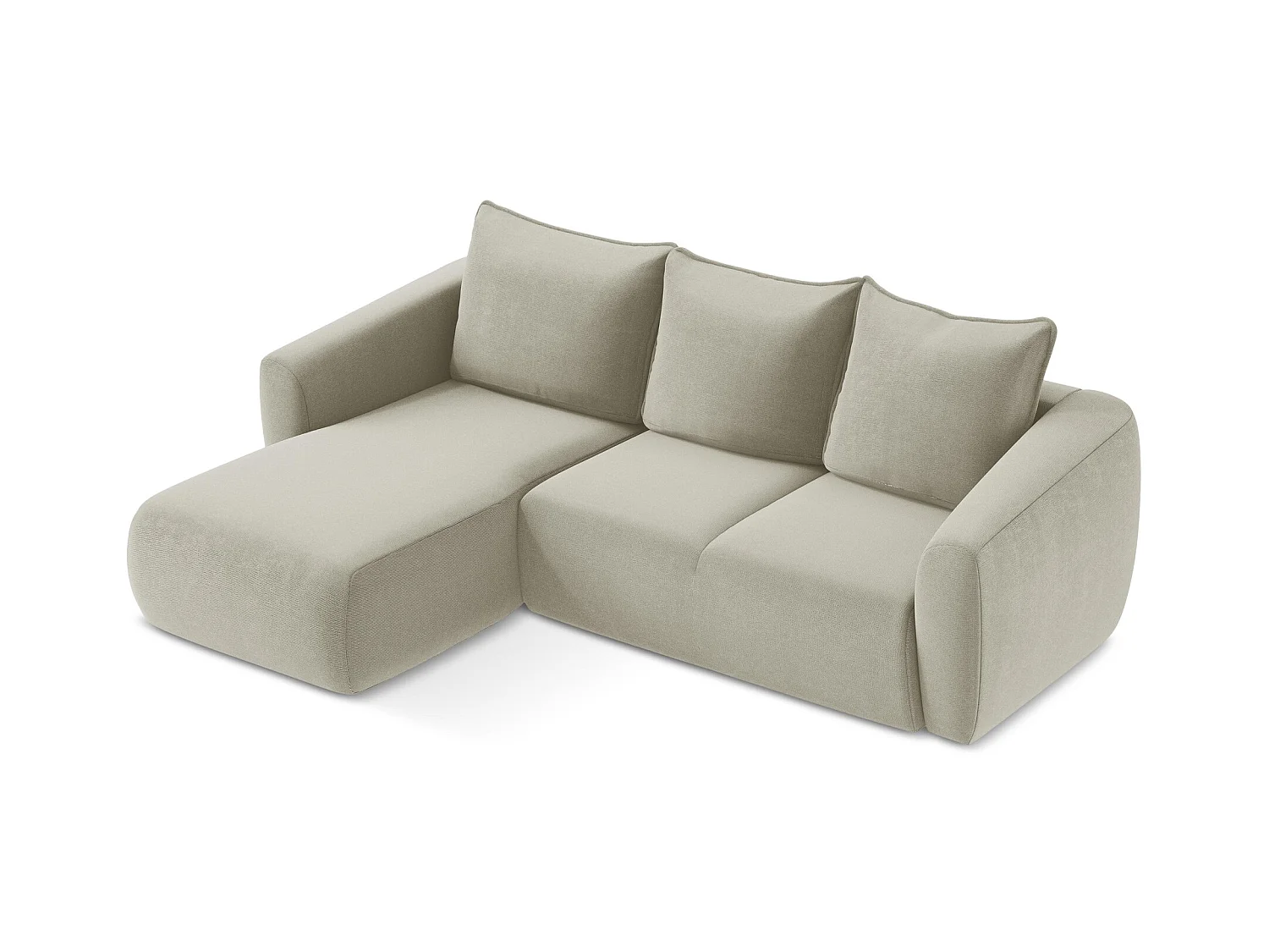 Canapé d’angle 3 places gauche convertible en tissu texturé - beige clair - GUAVA