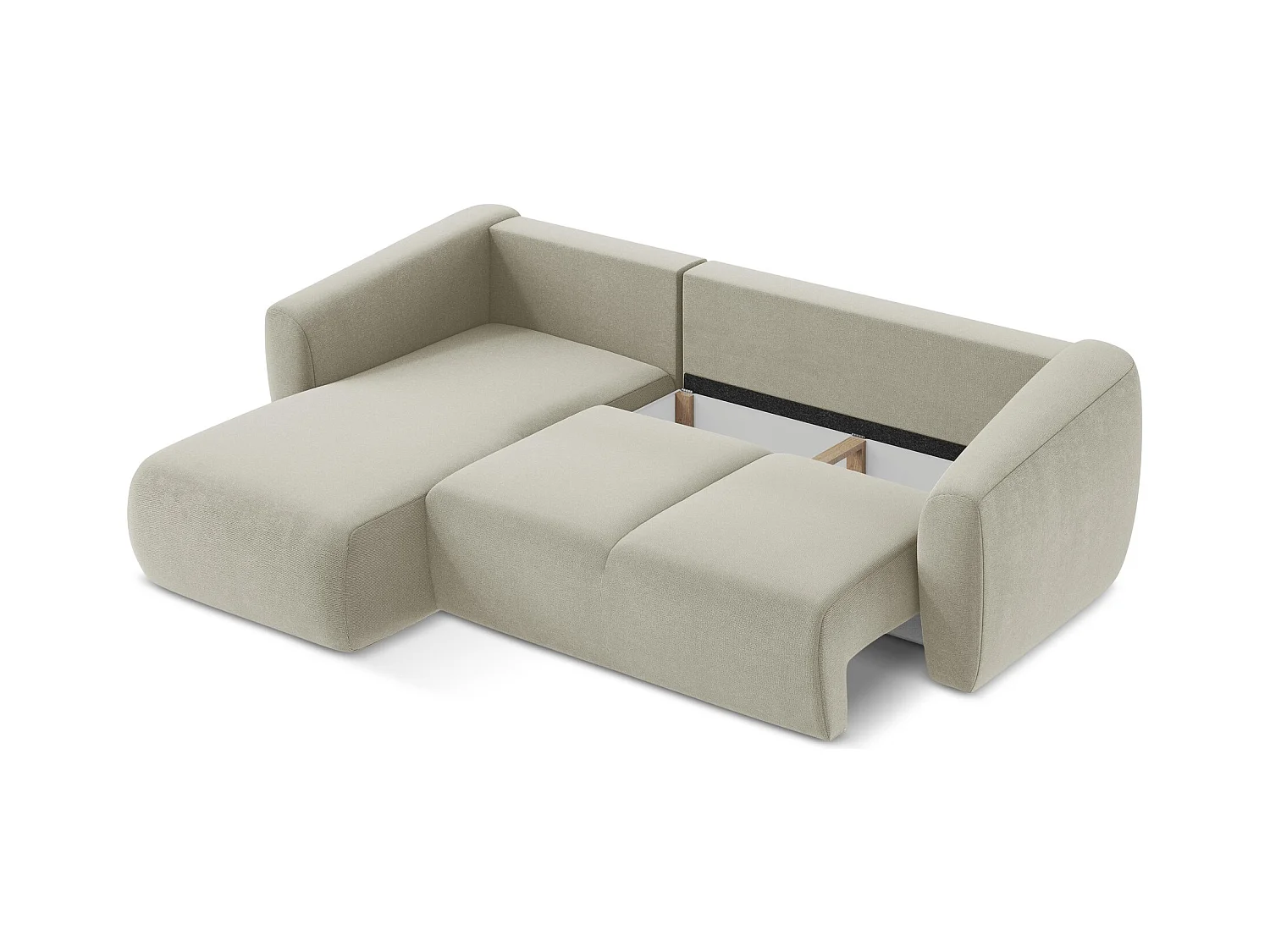 Canapé d’angle 3 places gauche convertible en tissu texturé - beige clair - GUAVA