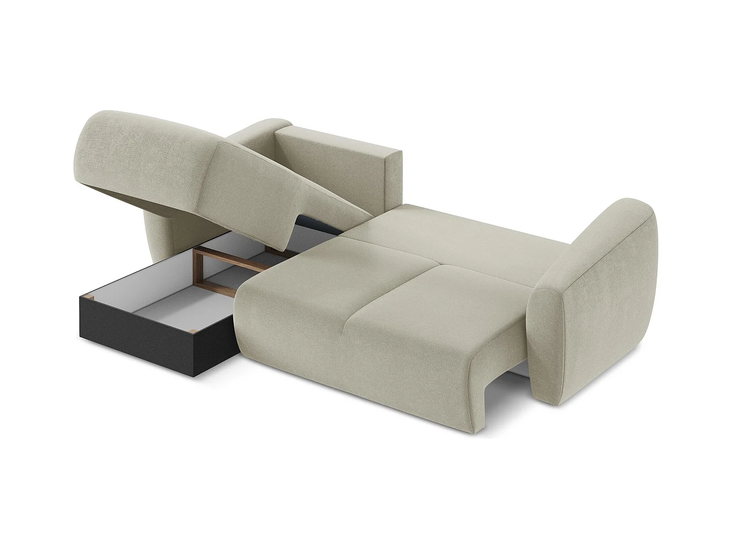 Canapé d’angle 3 places gauche convertible en tissu texturé - beige clair - GUAVA