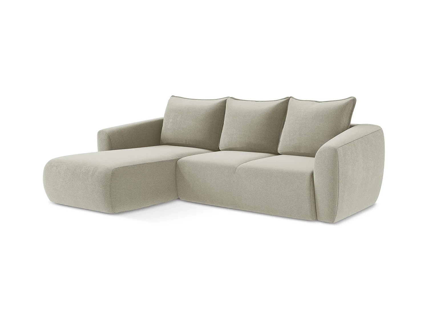3-Sitzer Ecksofa mit Schlaffunktion - Ecke Links - Strukturstoff - Hell beige - GUAVA