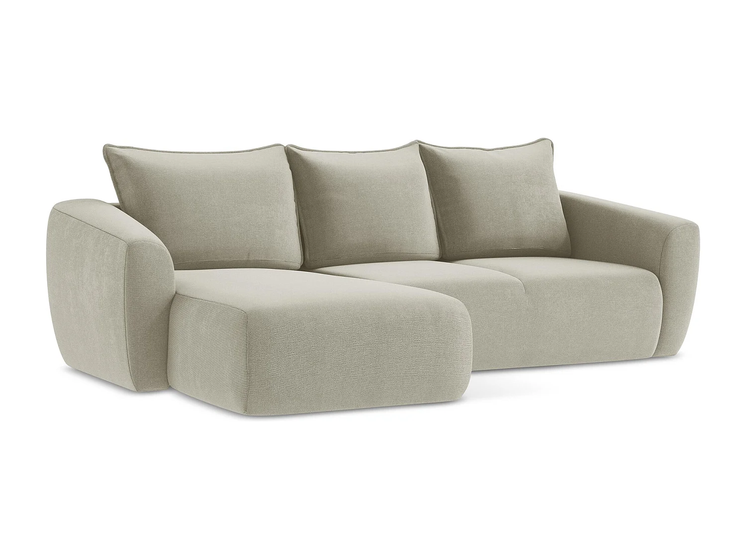 Canapé d’angle 3 places gauche convertible en tissu texturé - beige clair - GUAVA