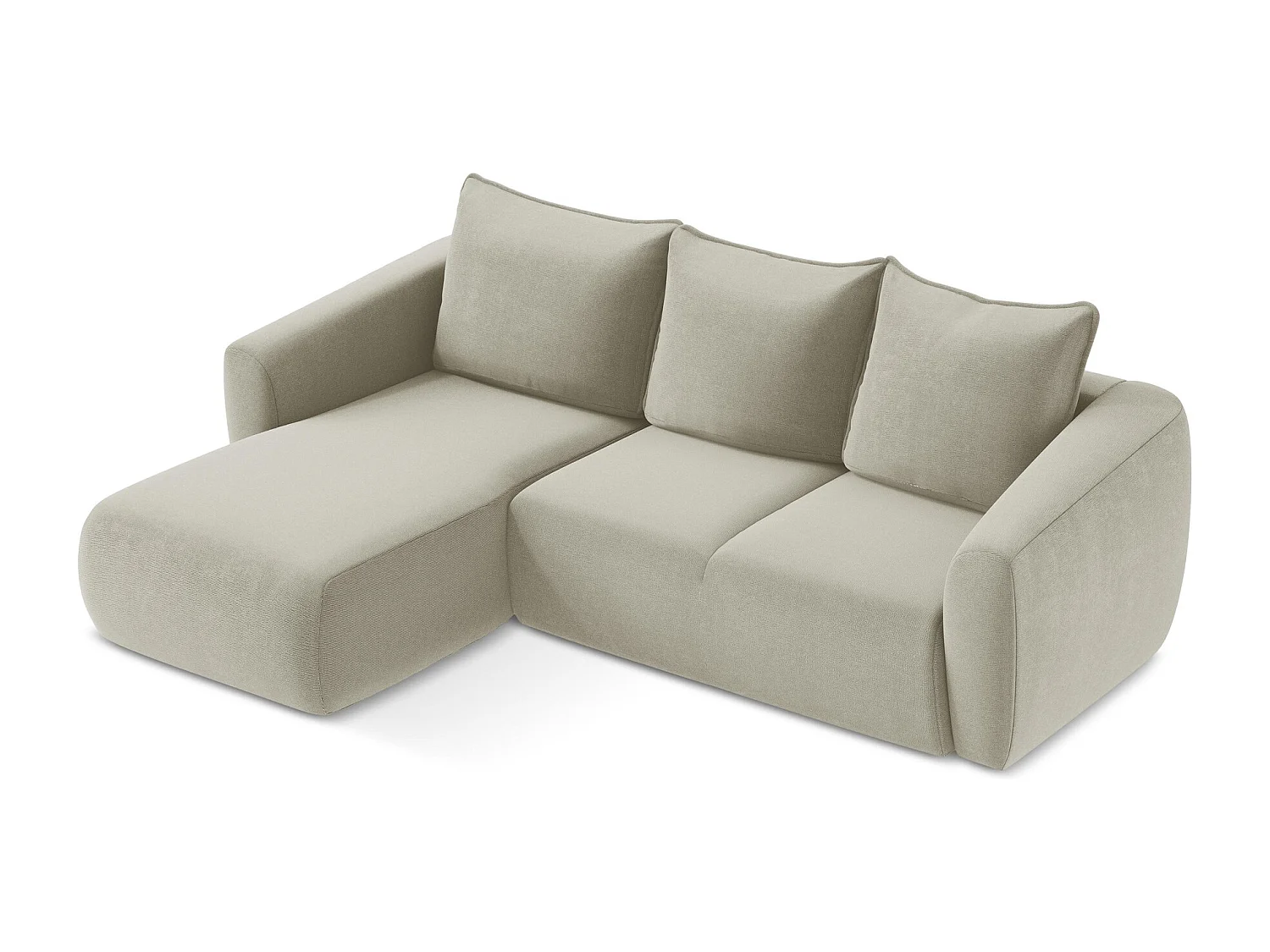 Canapé d’angle 3 places gauche convertible en tissu texturé - beige clair - GUAVA