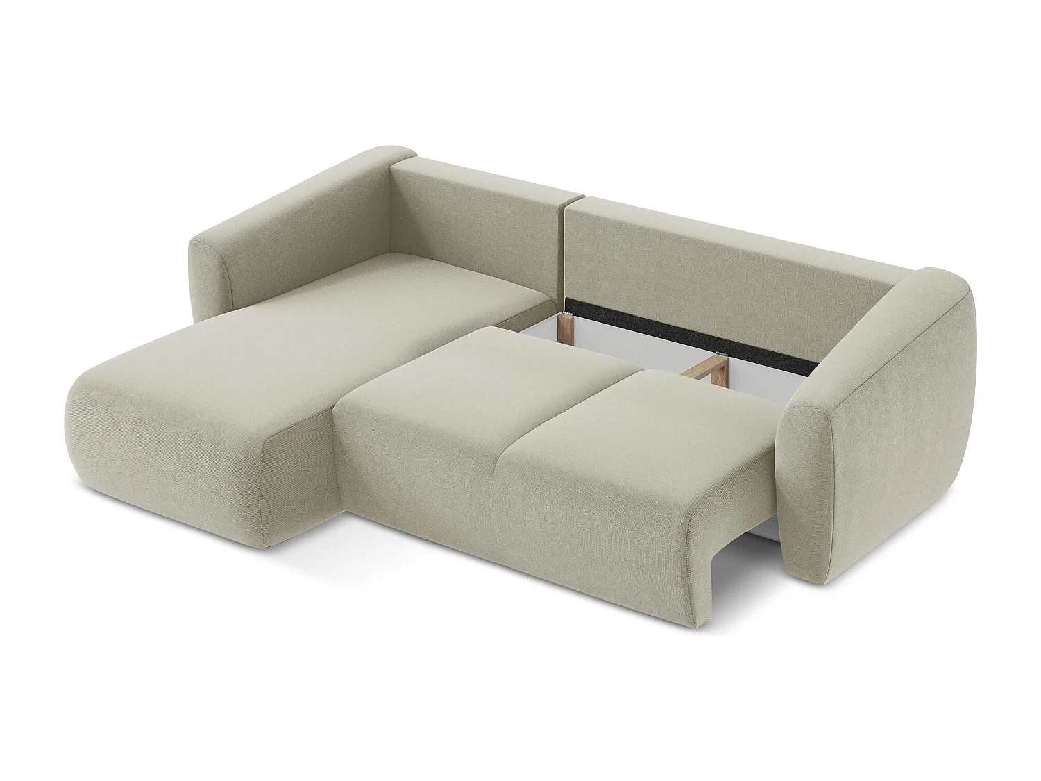 Canapé d’angle 3 places gauche convertible en tissu texturé - beige clair - GUAVA