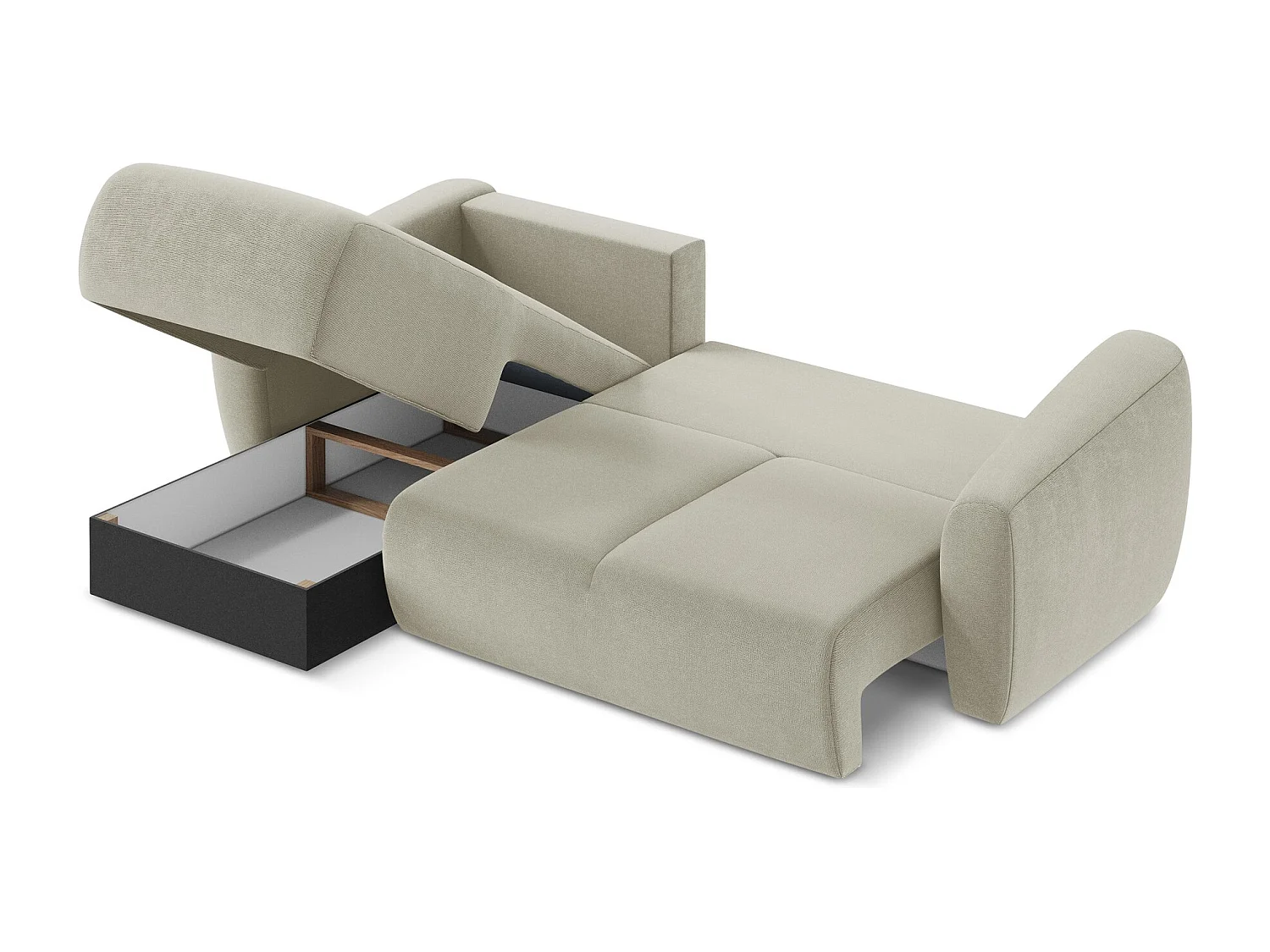 Canapé d’angle 3 places gauche convertible en tissu texturé - beige clair - GUAVA