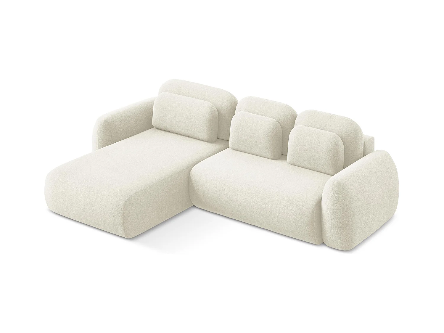 Canapé d’angle 3 places gauche convertible en tissu bouclette - beige clair - LOHI