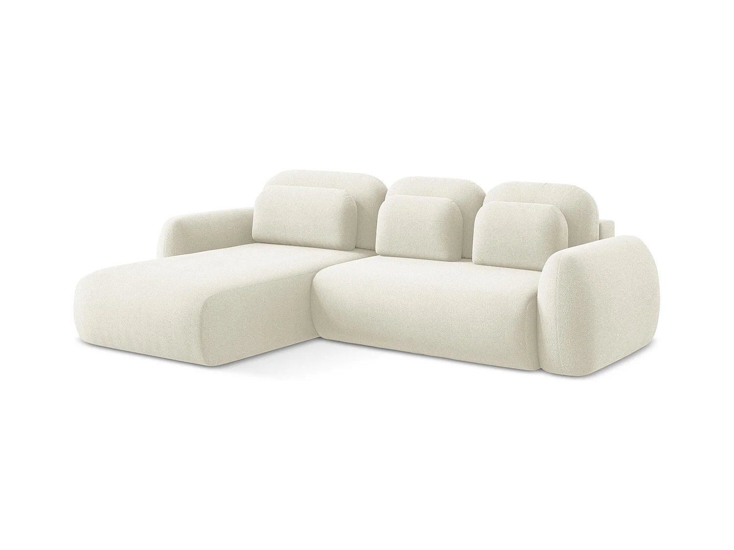 Canapé d’angle 3 places gauche convertible en tissu bouclette - beige clair - LOHI