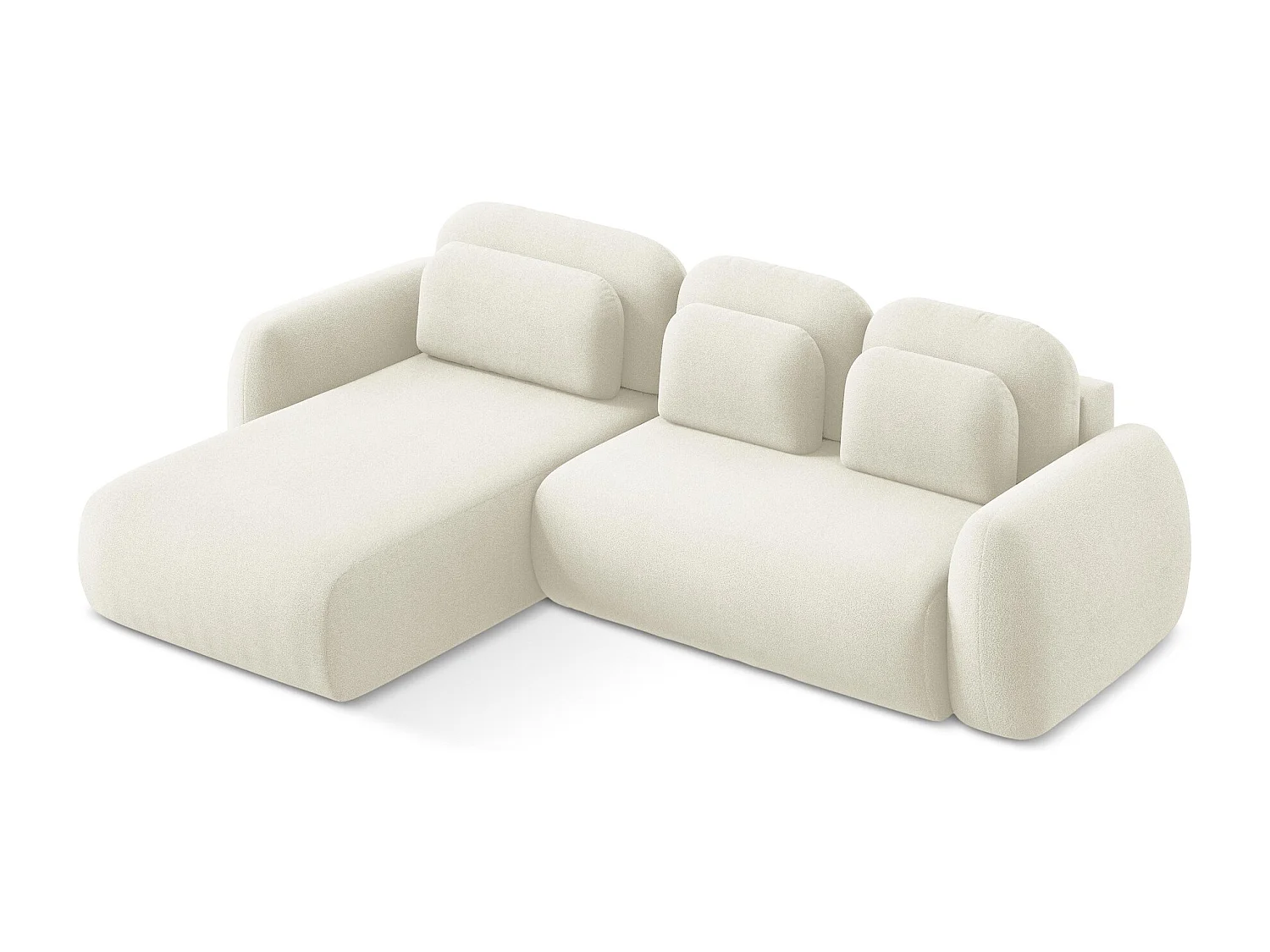 Canapé d’angle 3 places gauche convertible en tissu bouclette - beige clair - LOHI