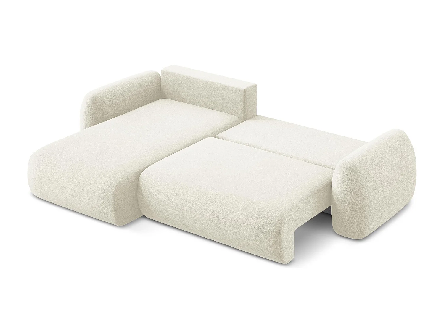 Canapé d’angle 3 places gauche convertible en tissu bouclette - beige clair - LOHI