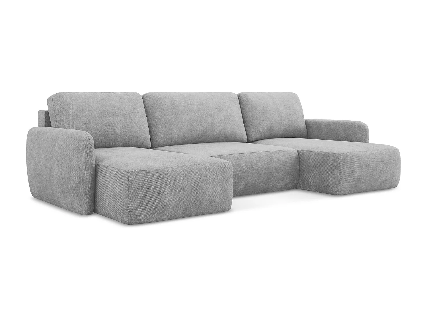 Canapé panoramique 4 places convertible en tissu chenille - gris clair - LILO