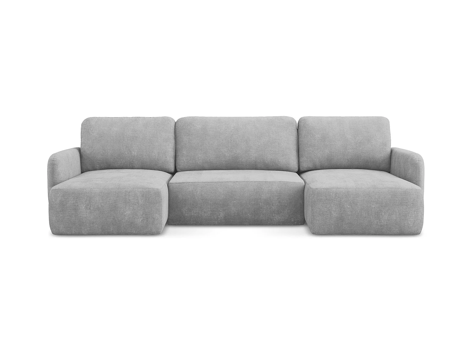 Canapé panoramique 4 places convertible en tissu chenille - gris clair - LILO