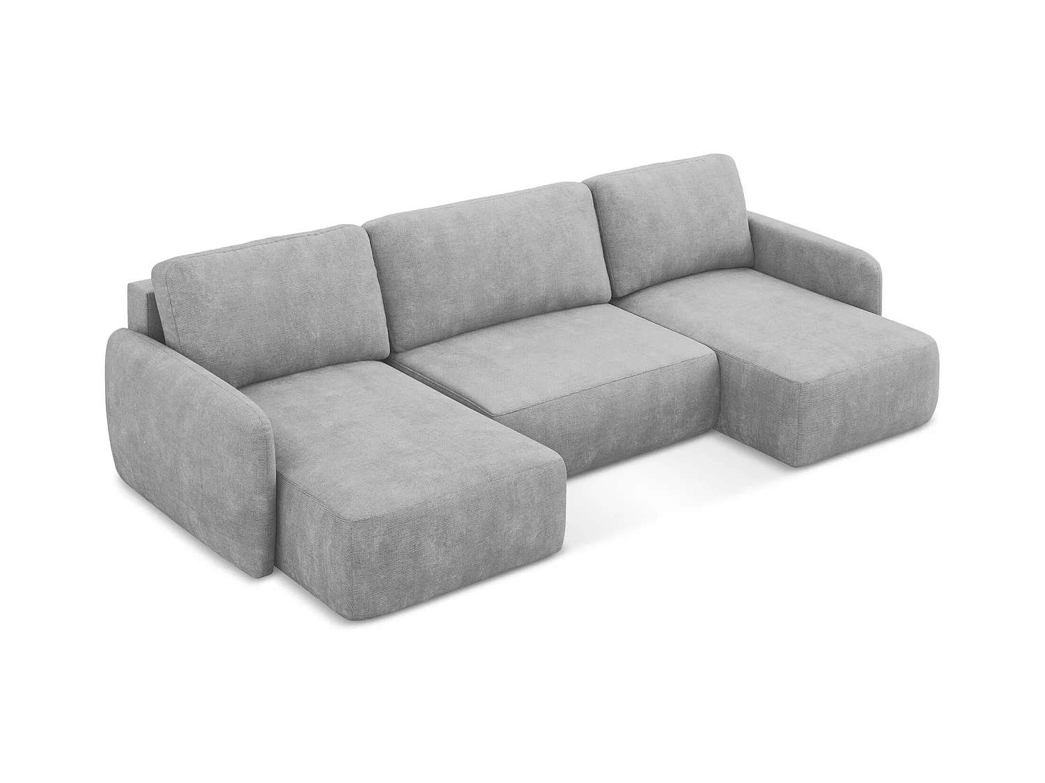 Canapé panoramique 4 places convertible en tissu chenille - gris clair - LILO