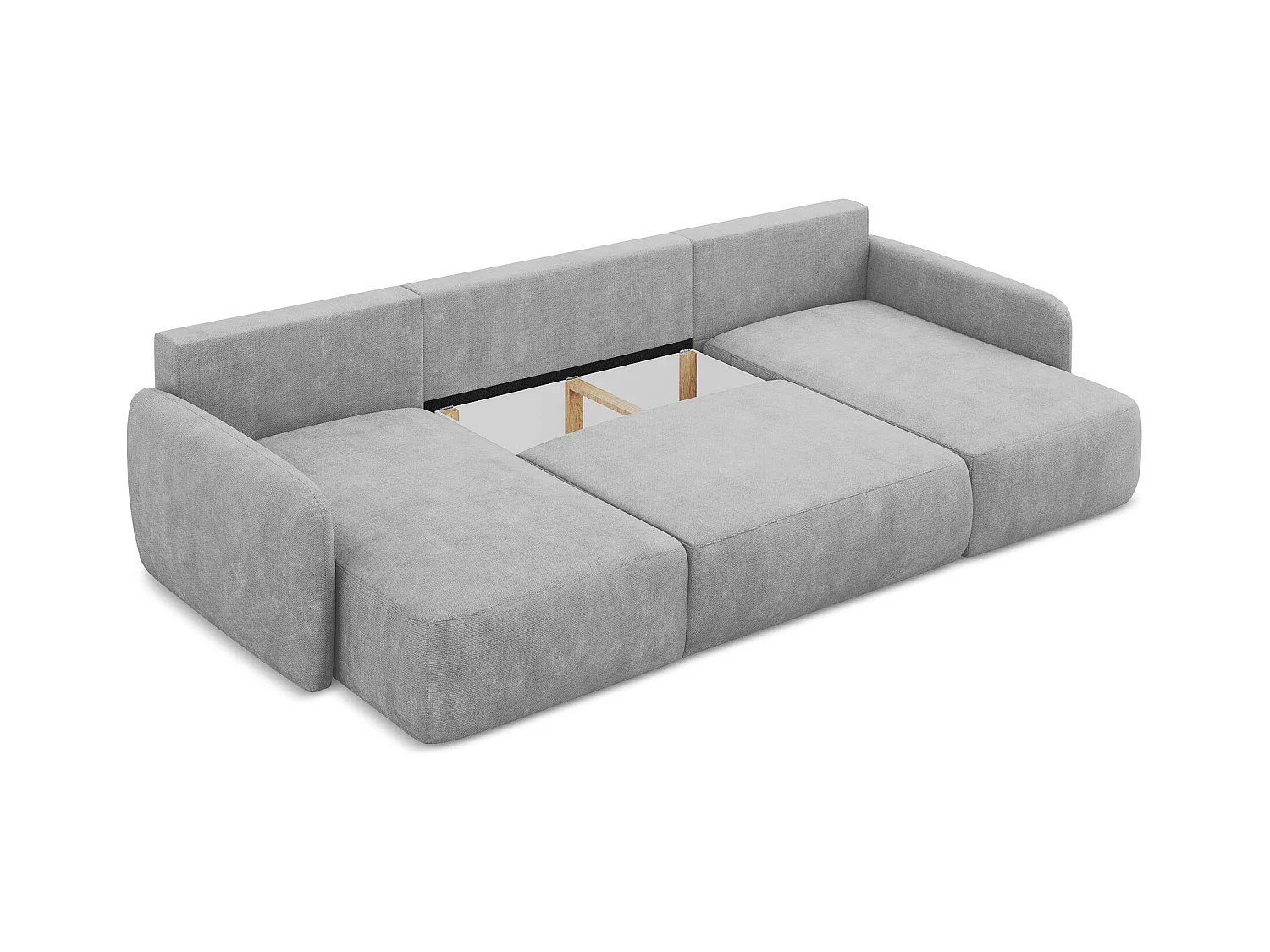 Canapé panoramique 4 places convertible en tissu chenille - gris clair - LILO