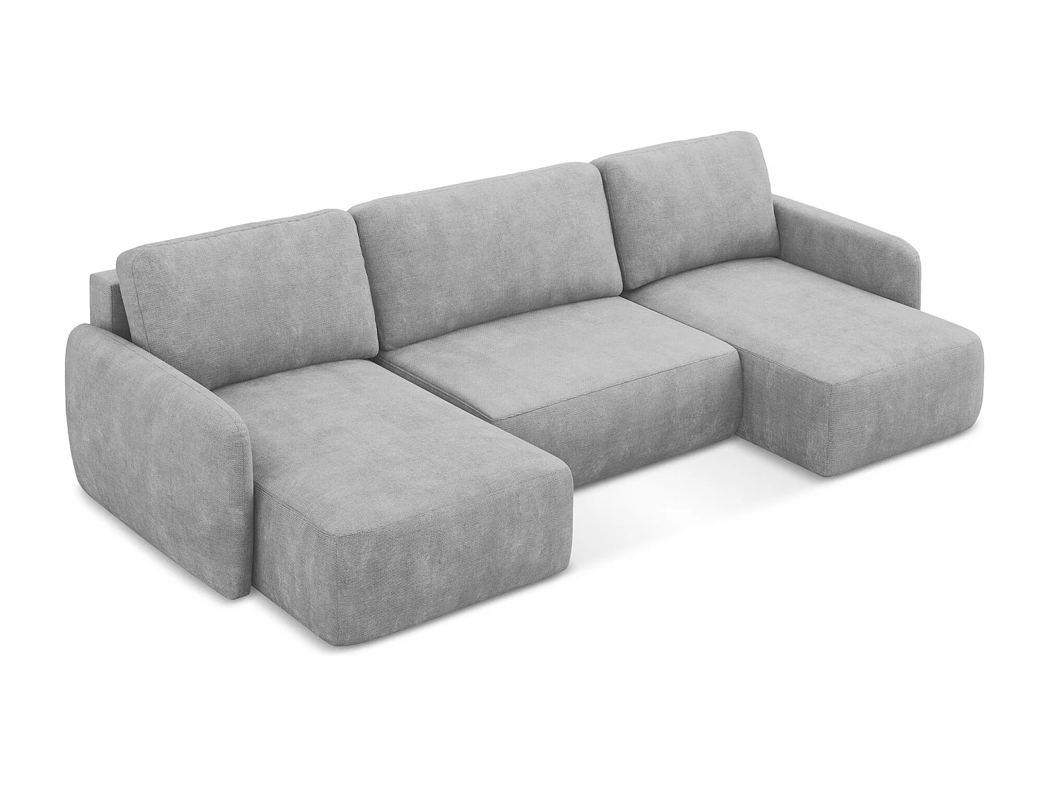 Canapé panoramique 4 places convertible en tissu chenille - gris clair - LILO