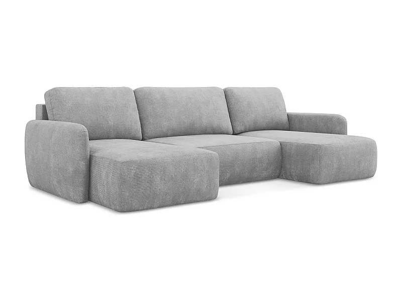 Panoramische bank met bedfunctie van lichtgrijs chenille stof - LILO