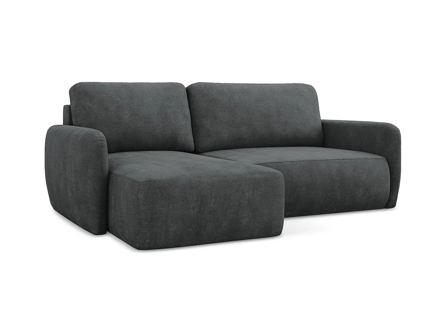 Canapé d’angle 2 places gauche convertible en tissu chenille - gris foncé - LILO