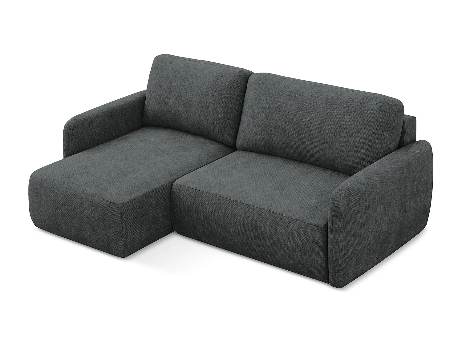 Canapé d’angle 2 places gauche convertible en tissu chenille - gris foncé - LILO