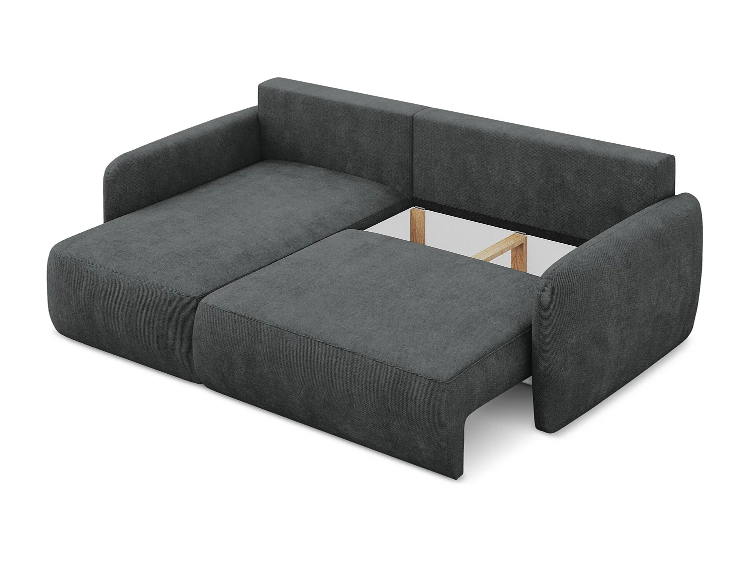 Canapé d’angle 2 places gauche convertible en tissu chenille - gris foncé - LILO