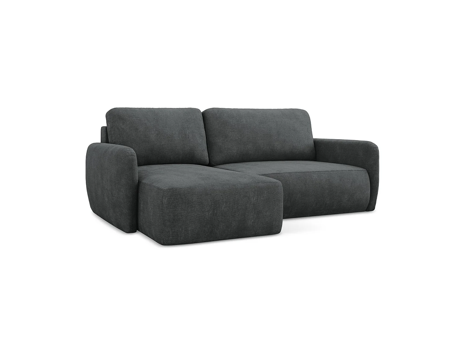 Canapé d’angle 2 places gauche convertible en tissu chenille - gris foncé - CORLE