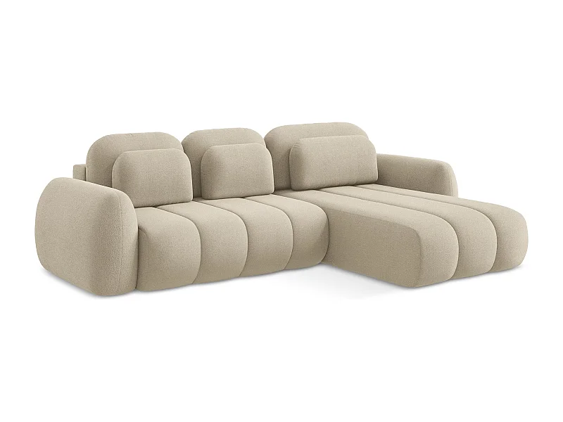 Canapé d'angle droit convertible en tissu bouclette - beige foncé - PELE