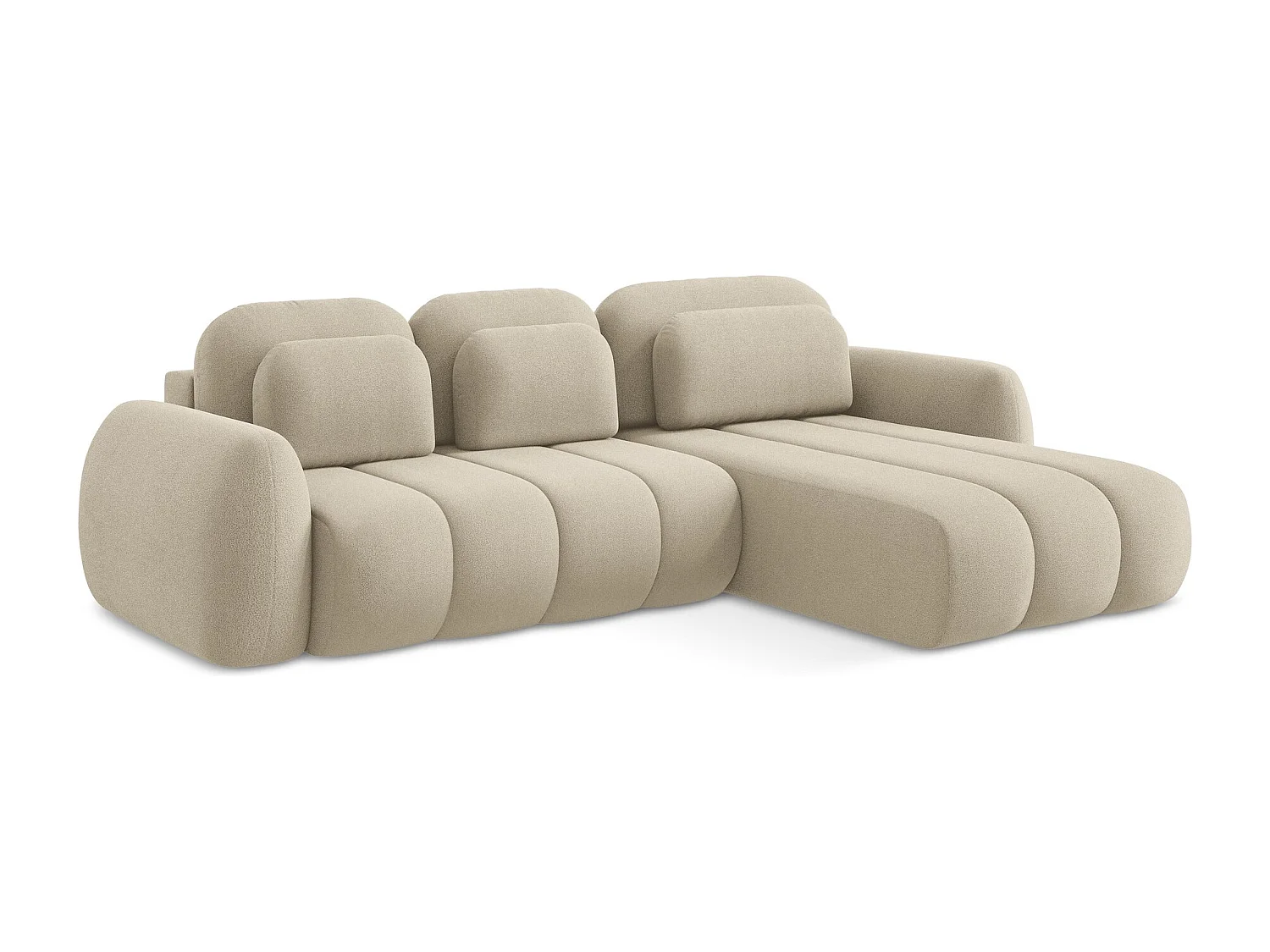 Canapé d'angle droit convertible en tissu bouclette - beige foncé - PELE