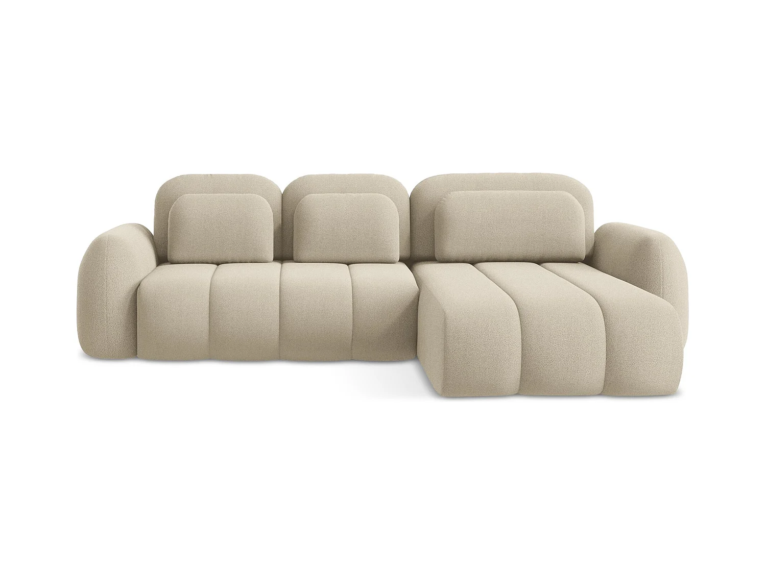 Canapé d'angle droit convertible en tissu bouclette - beige foncé - PELE