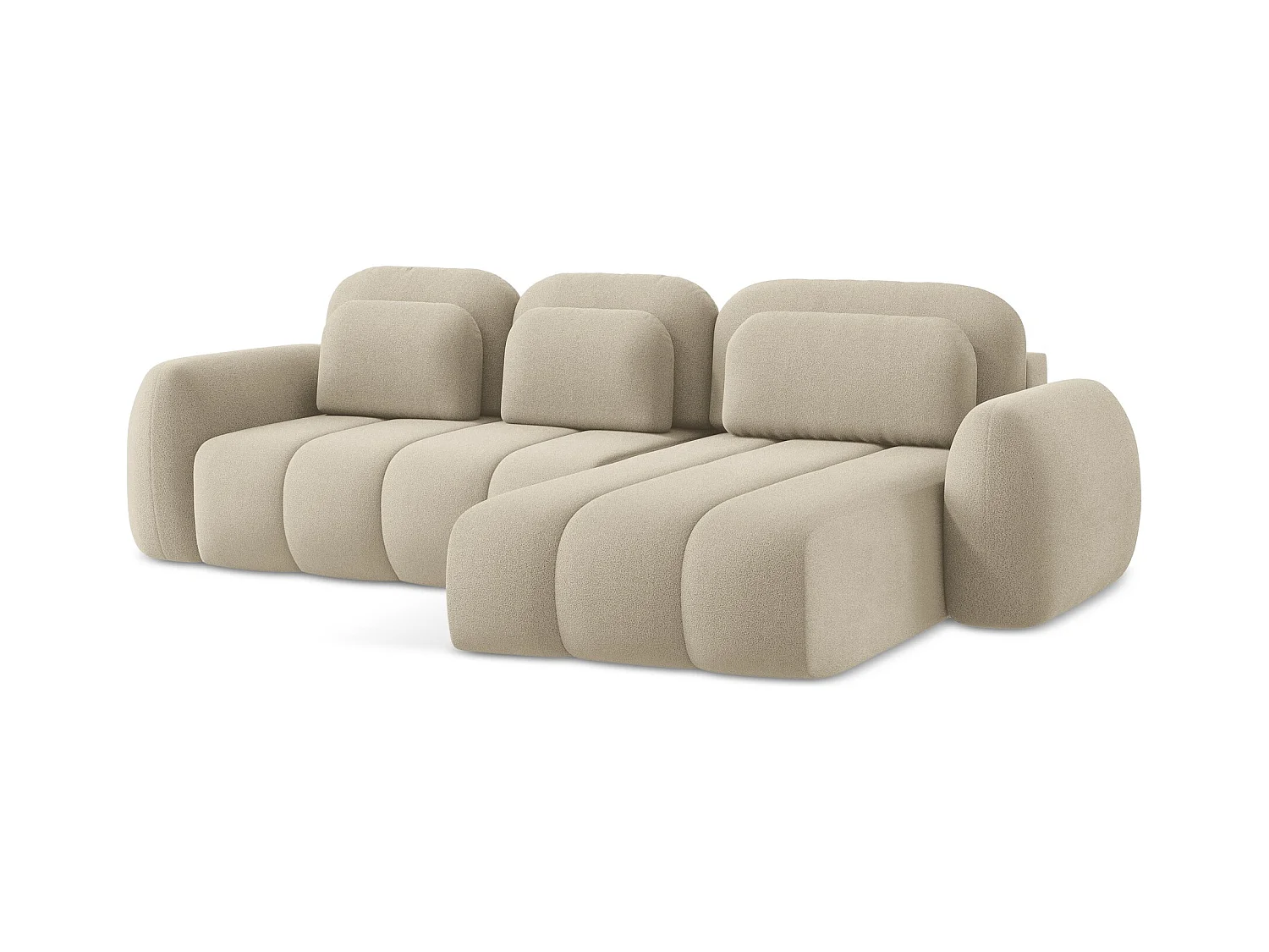 Canapé d'angle droit convertible en tissu bouclette - beige foncé - PELE