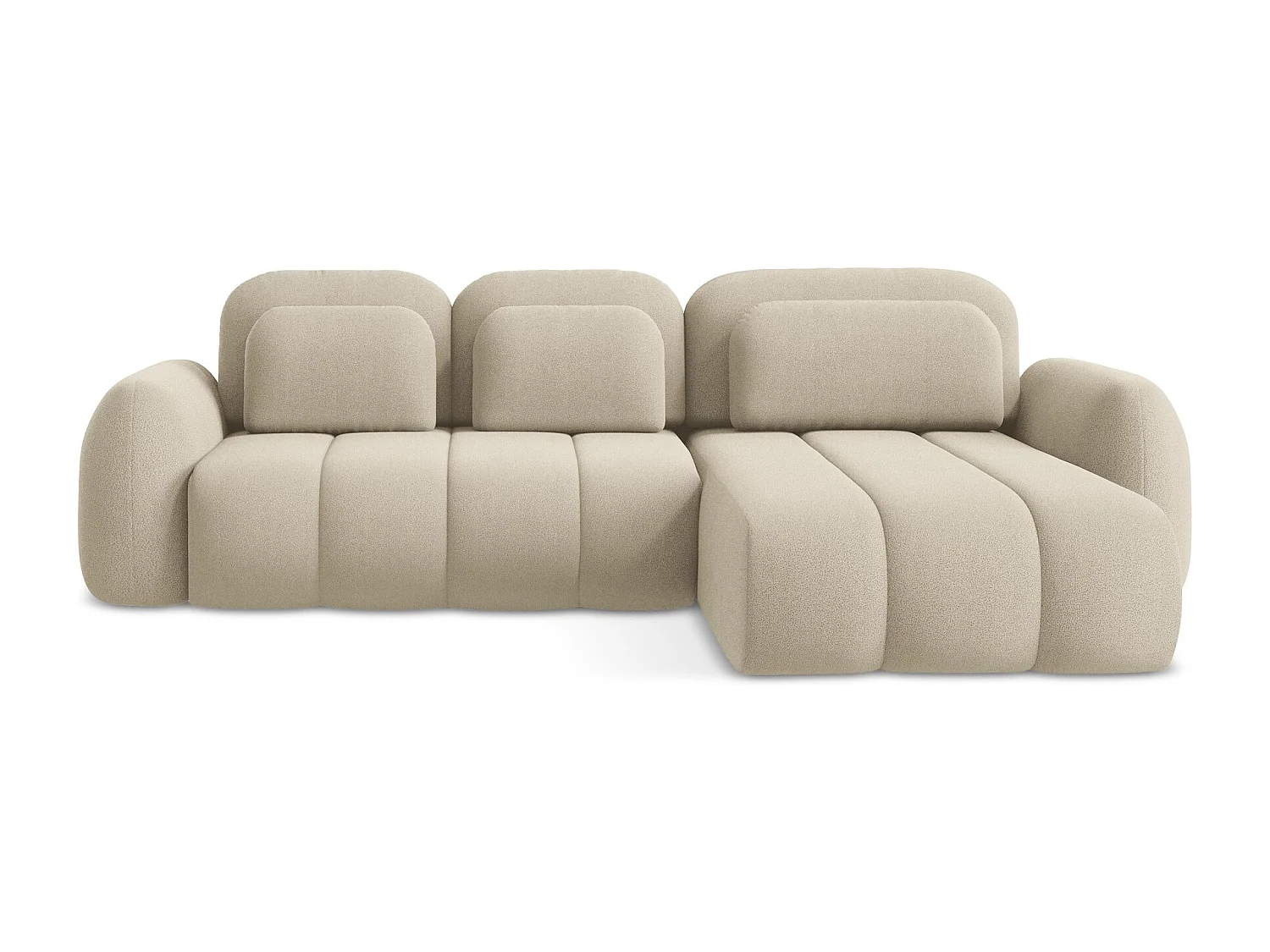 Canapé d'angle droit convertible en tissu bouclette - beige foncé - PELE