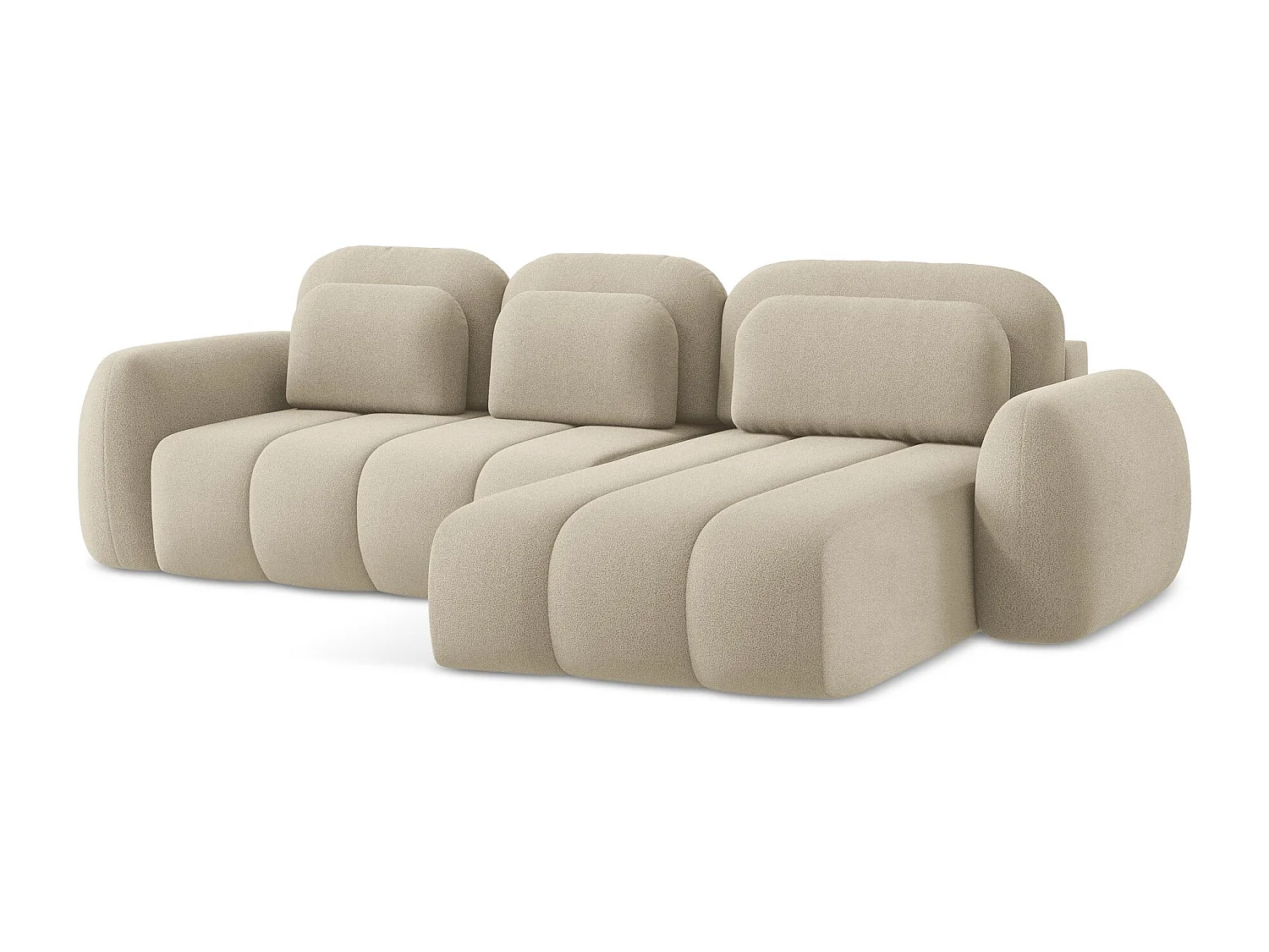Canapé d'angle droit convertible en tissu bouclette - beige foncé - PELE