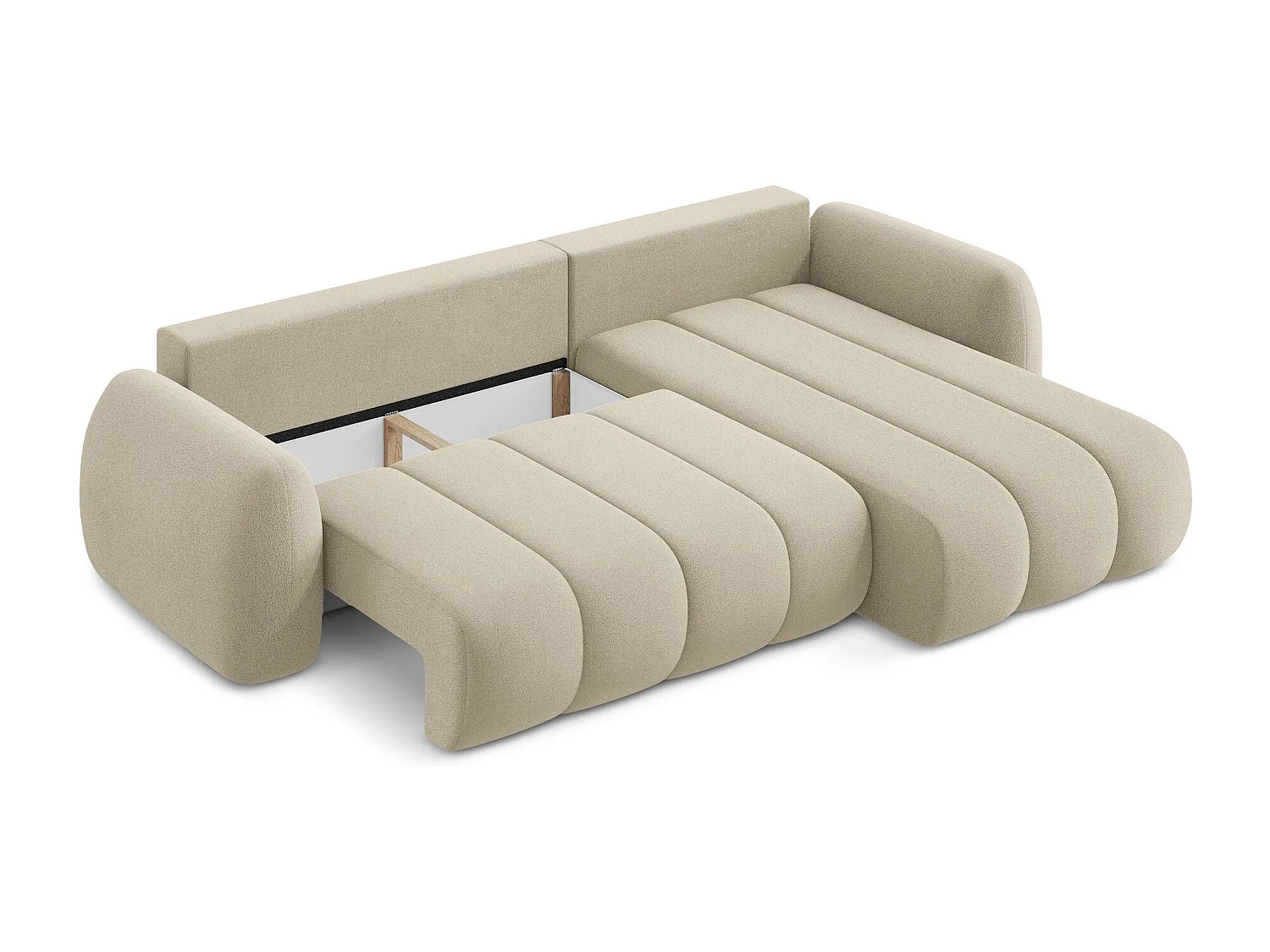 Canapé d'angle droit convertible en tissu bouclette - beige foncé - PELE