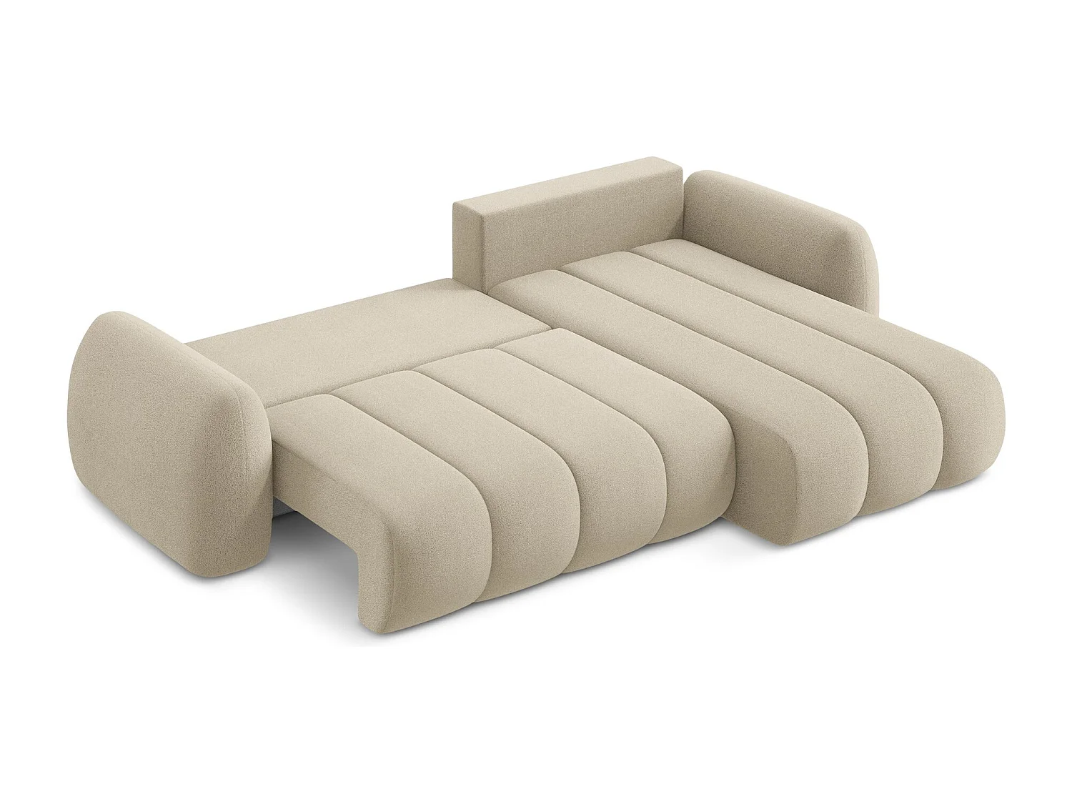 Canapé d'angle droit convertible en tissu bouclette - beige foncé - PELE