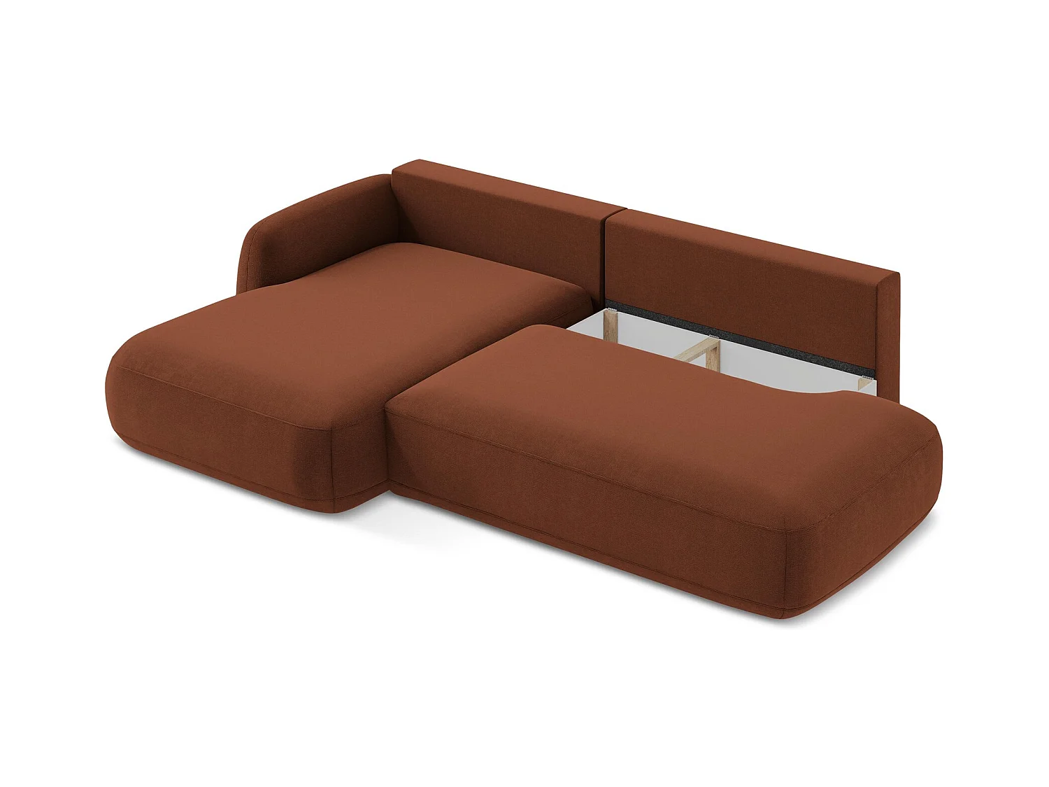 Canapé d’angle 3 places gauche convertible en tissu texturé - terre cuite - HALE