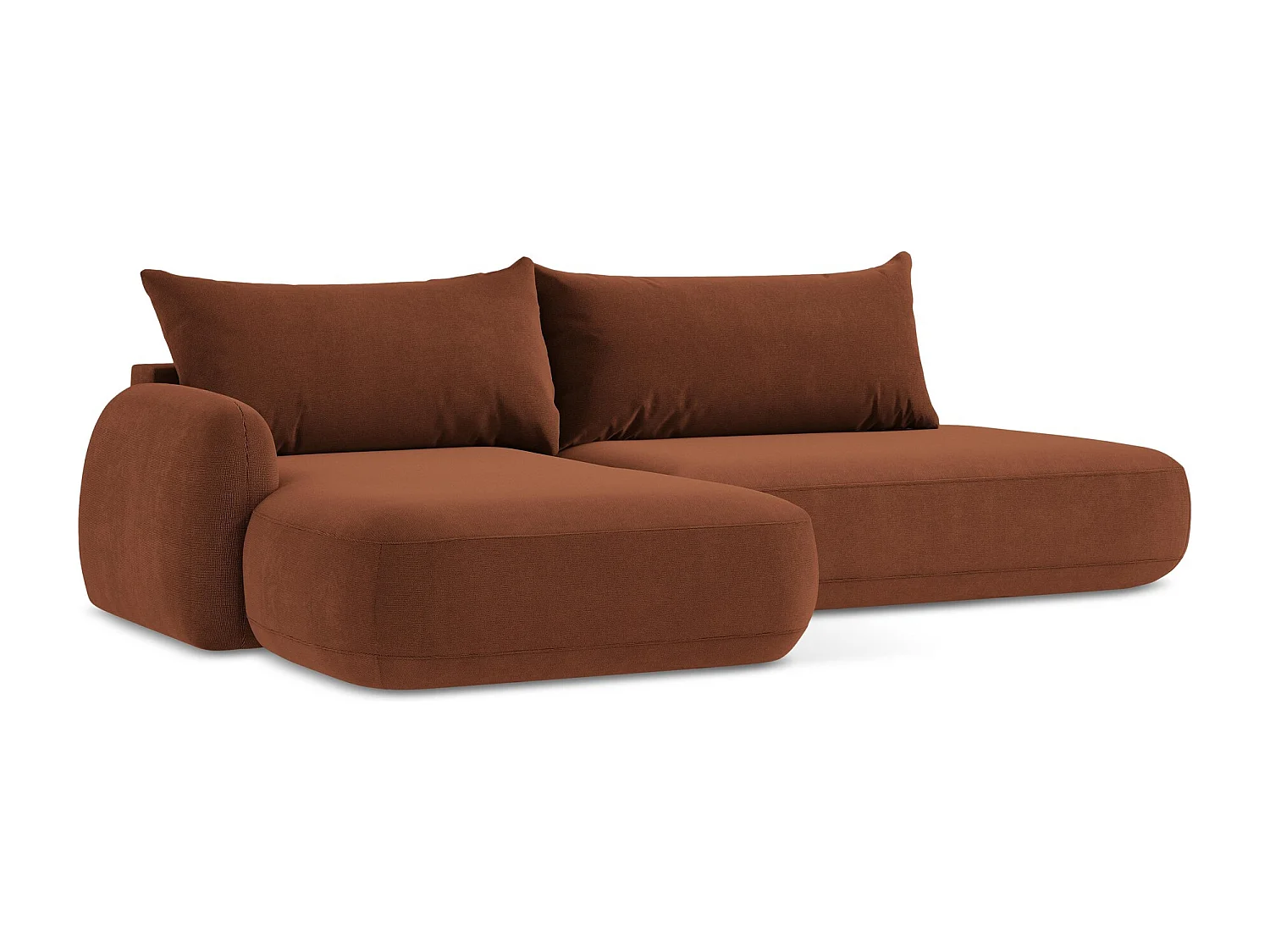 Canapé d’angle 3 places gauche convertible en tissu texturé - terre cuite - HALE